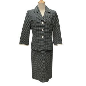 Le Suit Polka Dot Skirt Suit Black White Professional Business Set Size 8 Office